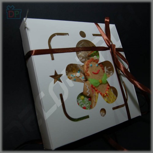Box for gingerbread and cookies (with Gingerbread window, white) 170*170*30 mm