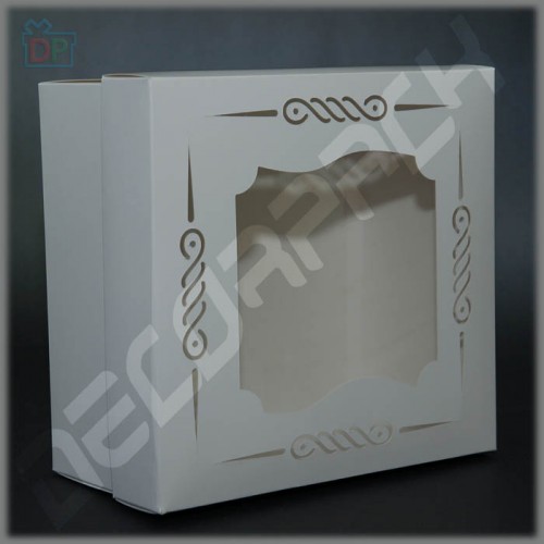Cake box with a window (shaped cutout) 200*200*100 mm